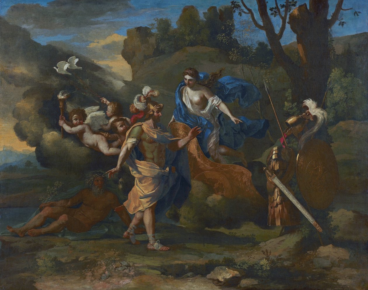 Venus toont haar wapens aan Aeneas door Nicolas Poussin