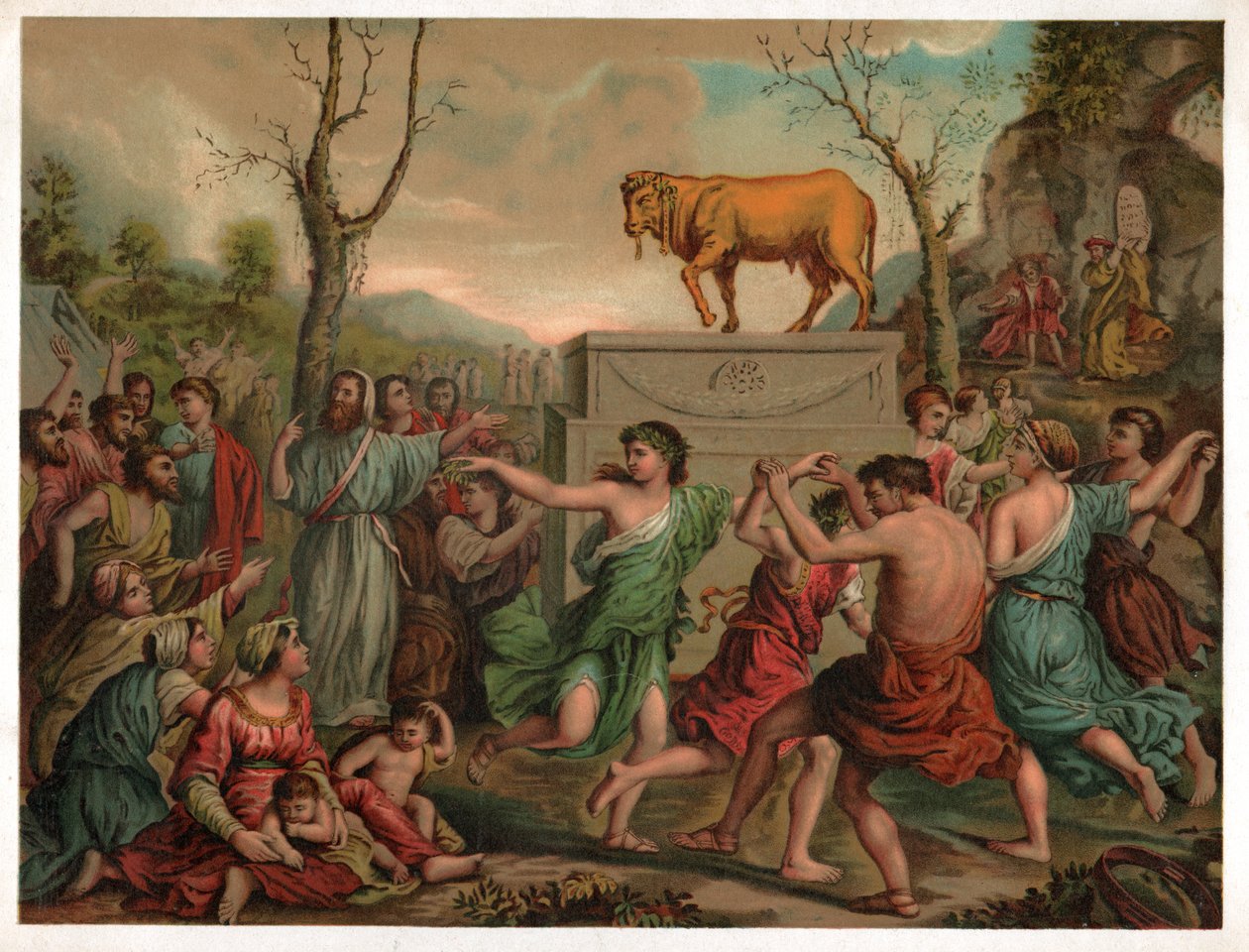 Aanbidding van het gouden kalf, ca. 1900 door Nicolas (after) Poussin