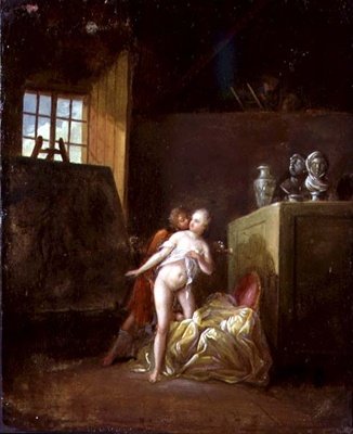 Een kunstenaar en zijn model in een studio door Nicolas (attr. to) Levreince