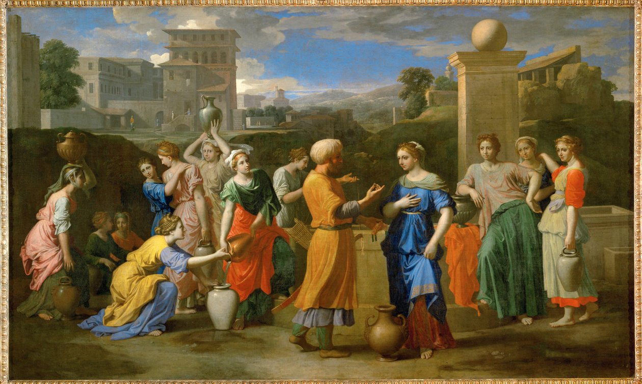 Eliezer en Rebecca ... door Nicolas (attr.to) Poussin