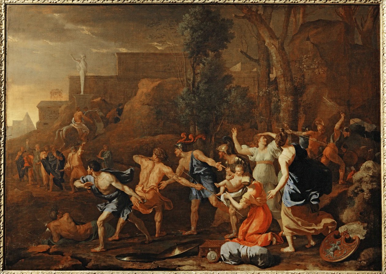 Le jeune Pyrrhus sauve - De jonge Pyrrhus gered ... door Nicolas (attr.to) Poussin