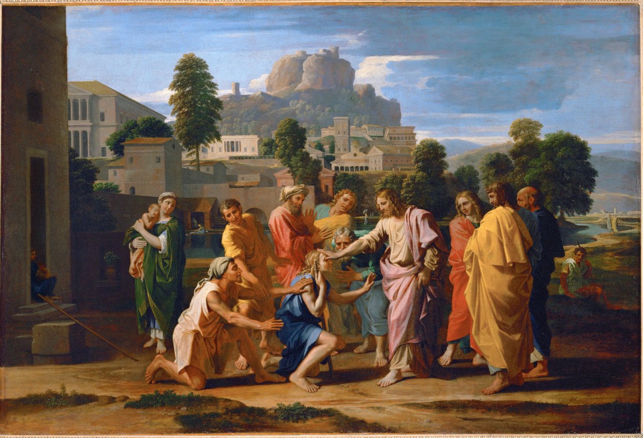 Les aveugles de Jericho - Jezus geneest de blinden van Jericho ... door Nicolas (attr.to) Poussin