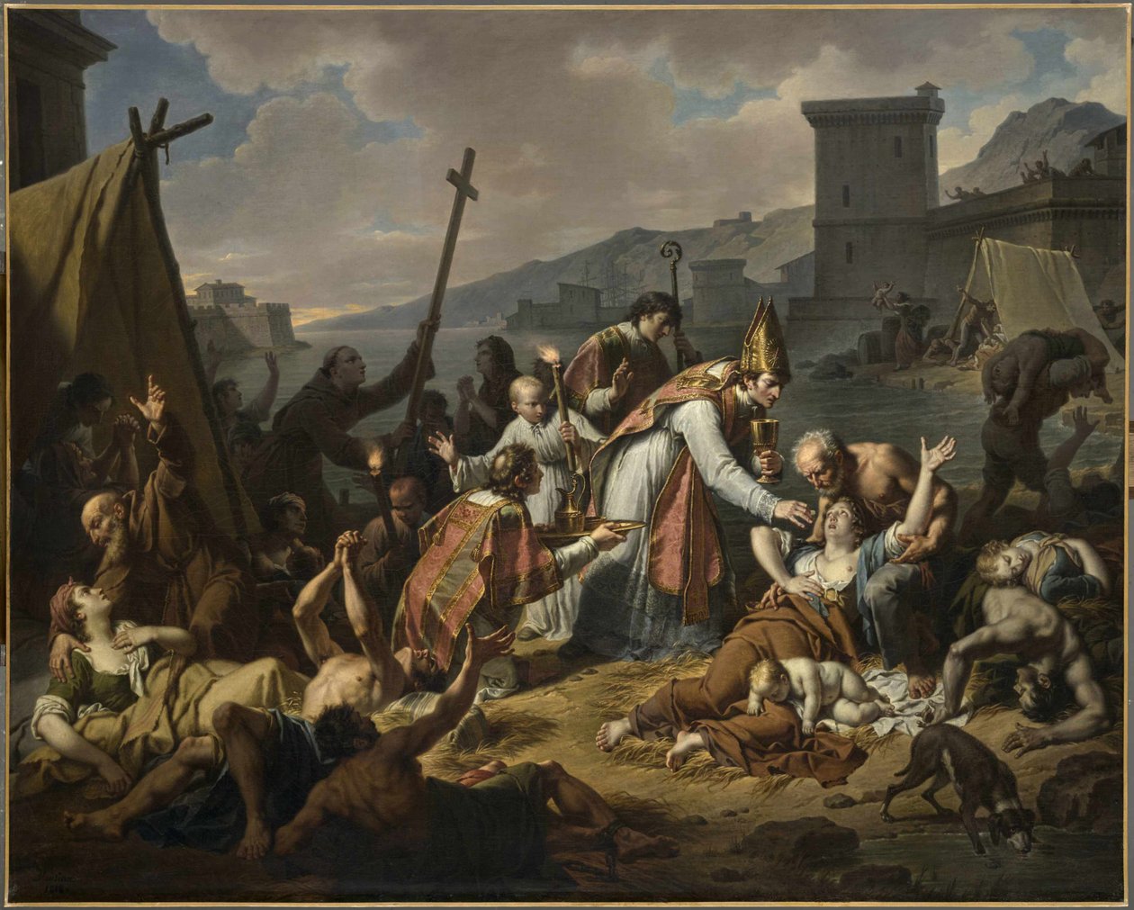 De toewijding van Monseigneur de Belsunce tijdens de pest van Marseille, 1720, voor 1819 door Nicolas André Monsiaux