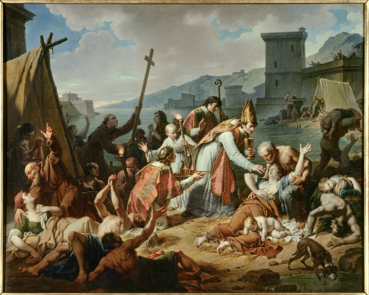 Toewijding van Monseigneur de Belsunce tijdens de pest van 1720 in Marseille door Nicolas Andre Monsiau