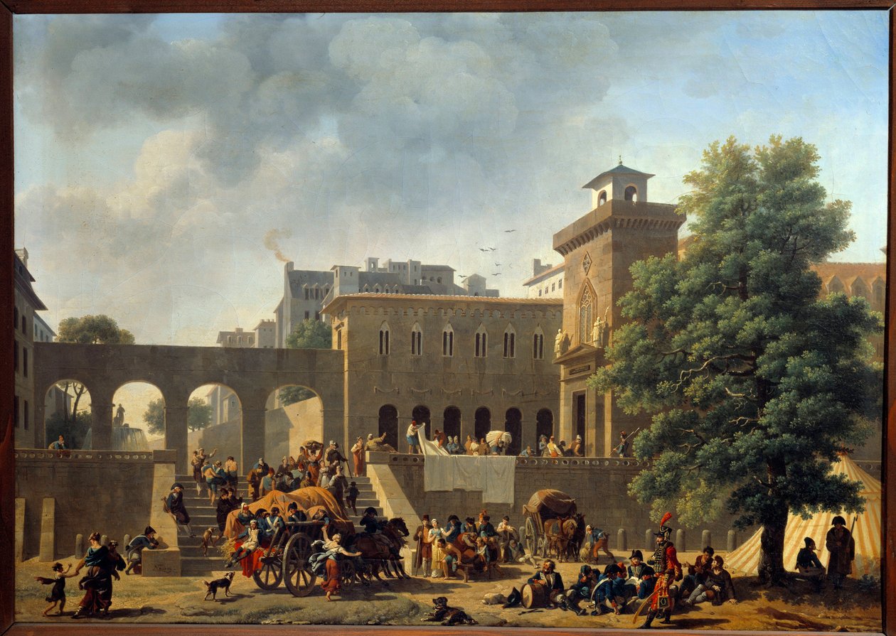 Campagne van Italië (1796-1797): De buitenkant van een militair ziekenhuis of de Fransen in Italië door Nicolas Antoine Taunay