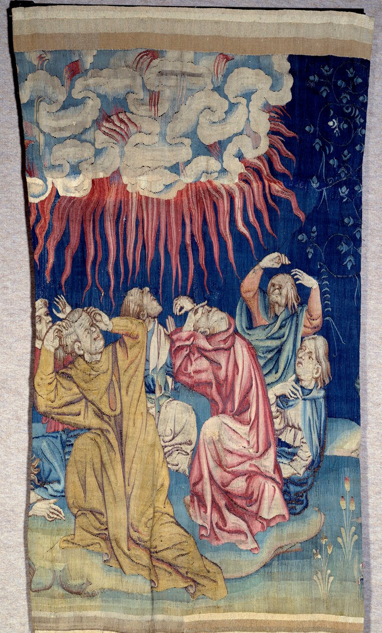 Het gordijn van de Openbaring (1373-1383): het vuur van de hemel (duisternis). Wandtapijt door Nicolas Bataille (1330-1405) door Nicolas Bataille