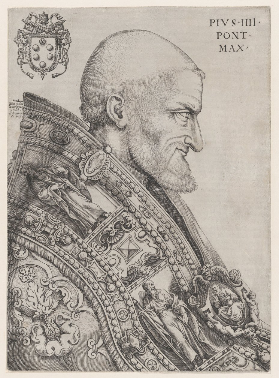 Portret van Paus Pius IV, midden 16e eeuw door Nicolas Beatrizet