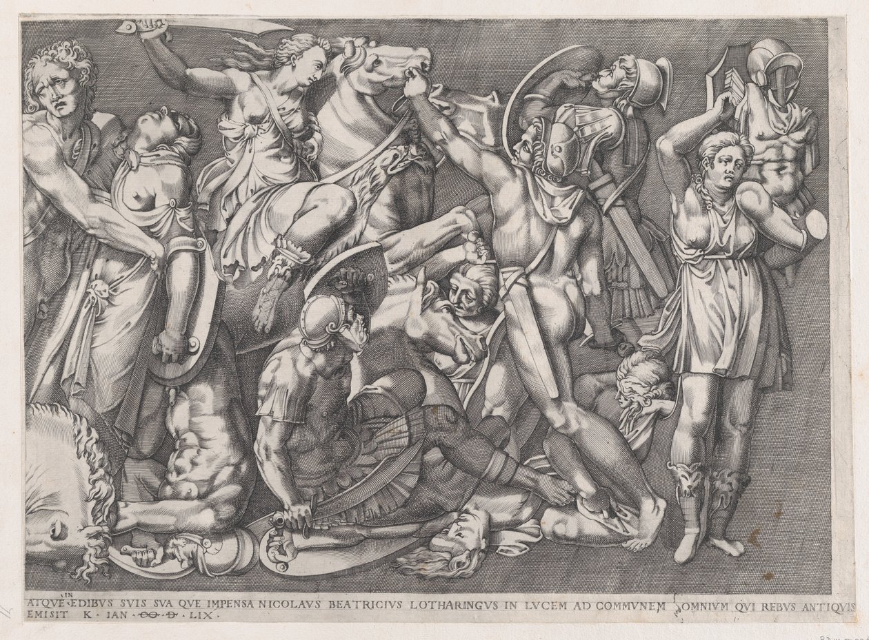 Speculum Romanae Magnificentiae: Slag van de Amazonen, 1559 door Nicolas Beatrizet