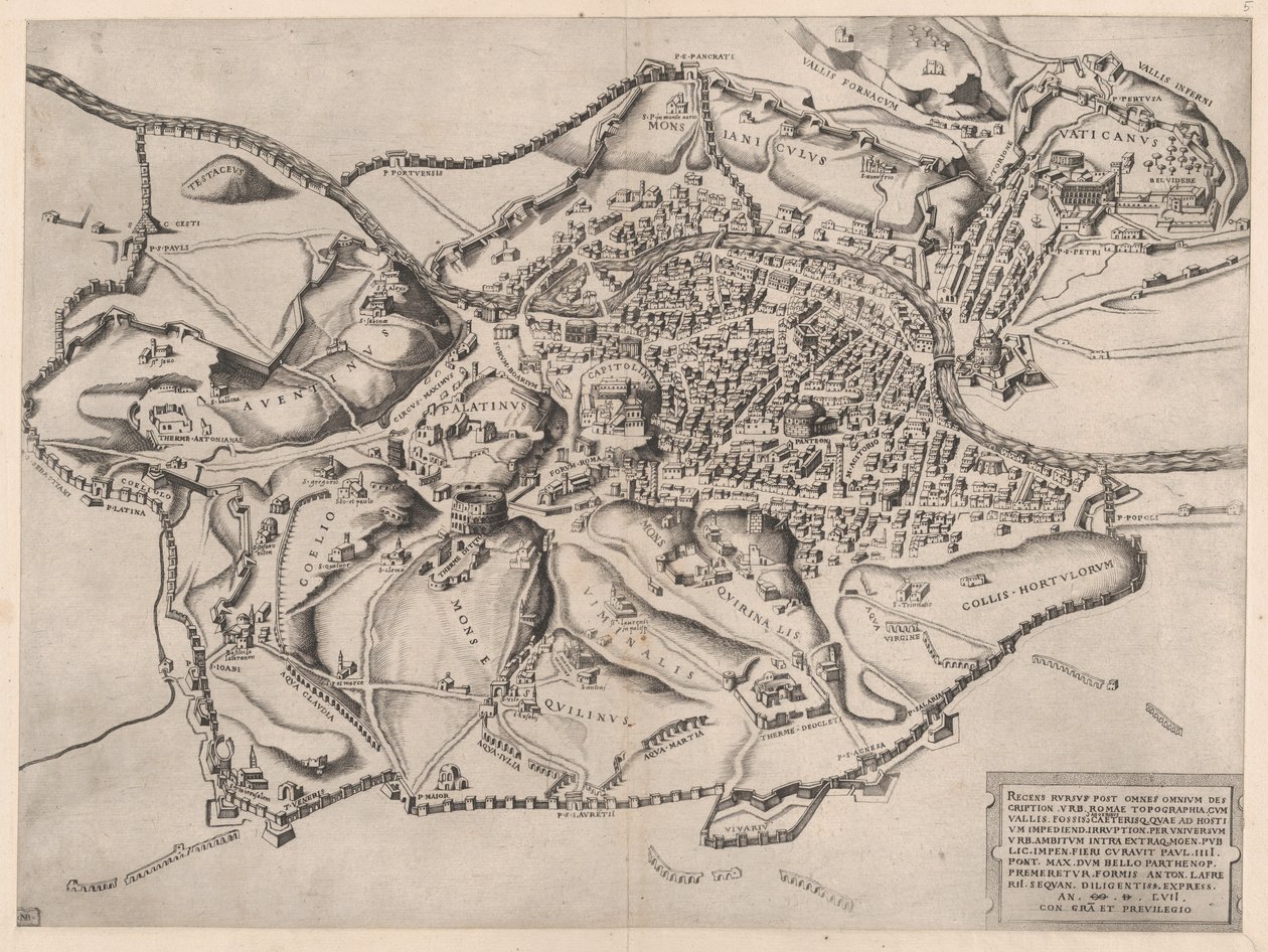 Speculum Romanae Magnificentiae: Uitzicht op Rome vanuit het oosten door Nicolas Beatrizet
