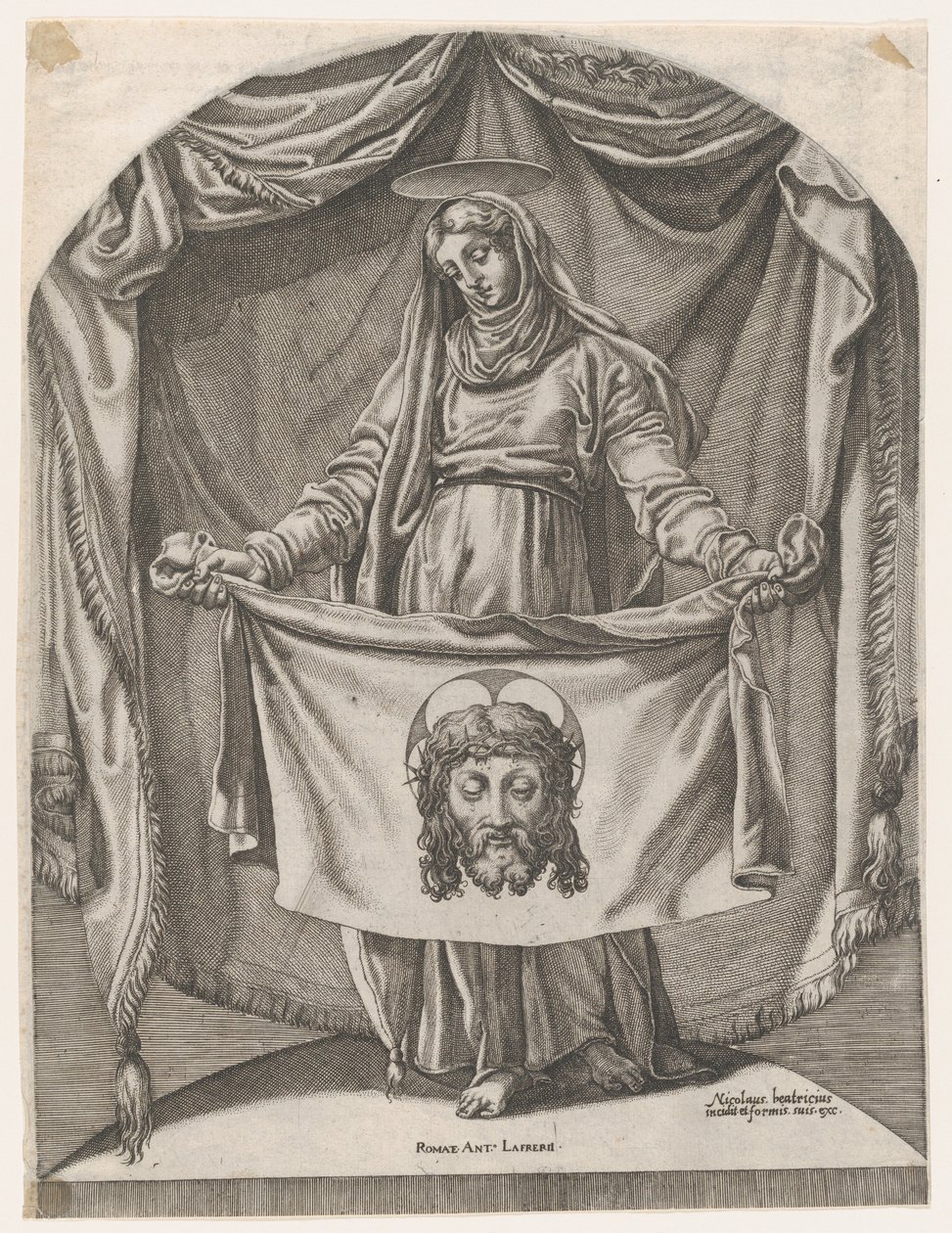 Sint Veronica met de Sudarium, naar Michelangelo door Nicolas Beatrizet