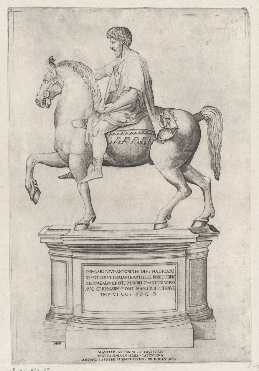 Het ruiterstandbeeld van Marcus Aurelius op het Capitool, 1548 door Nicolas Beatrizet