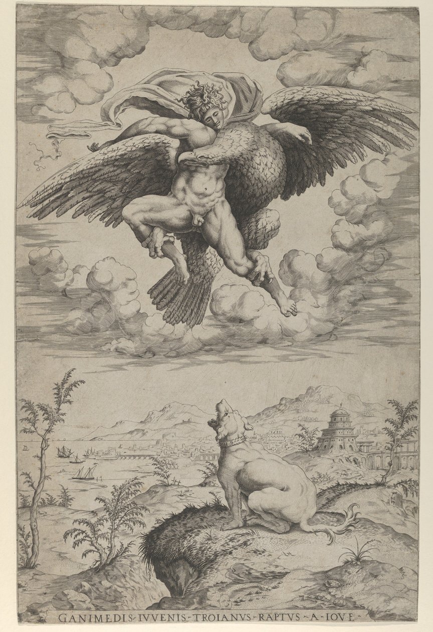 De Ontvoering van Ganymedes door Jupiter in de Gedaante van een Adelaar die hem naar de Hemel Draagt door Nicolas Beatrizet