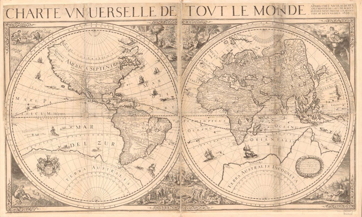 Reliëf getoond in afbeeldingen. Inclusief notities. Illustraties bevatten afbeeldingen van de tuin van Eden en het Laatste Oordeel en vier allegorische figuren in de hoeken van het blad. Samengesteld uit 4 bladen. LC-kopie in twee bladen, samen gemonteerd  door Nicolas Berey