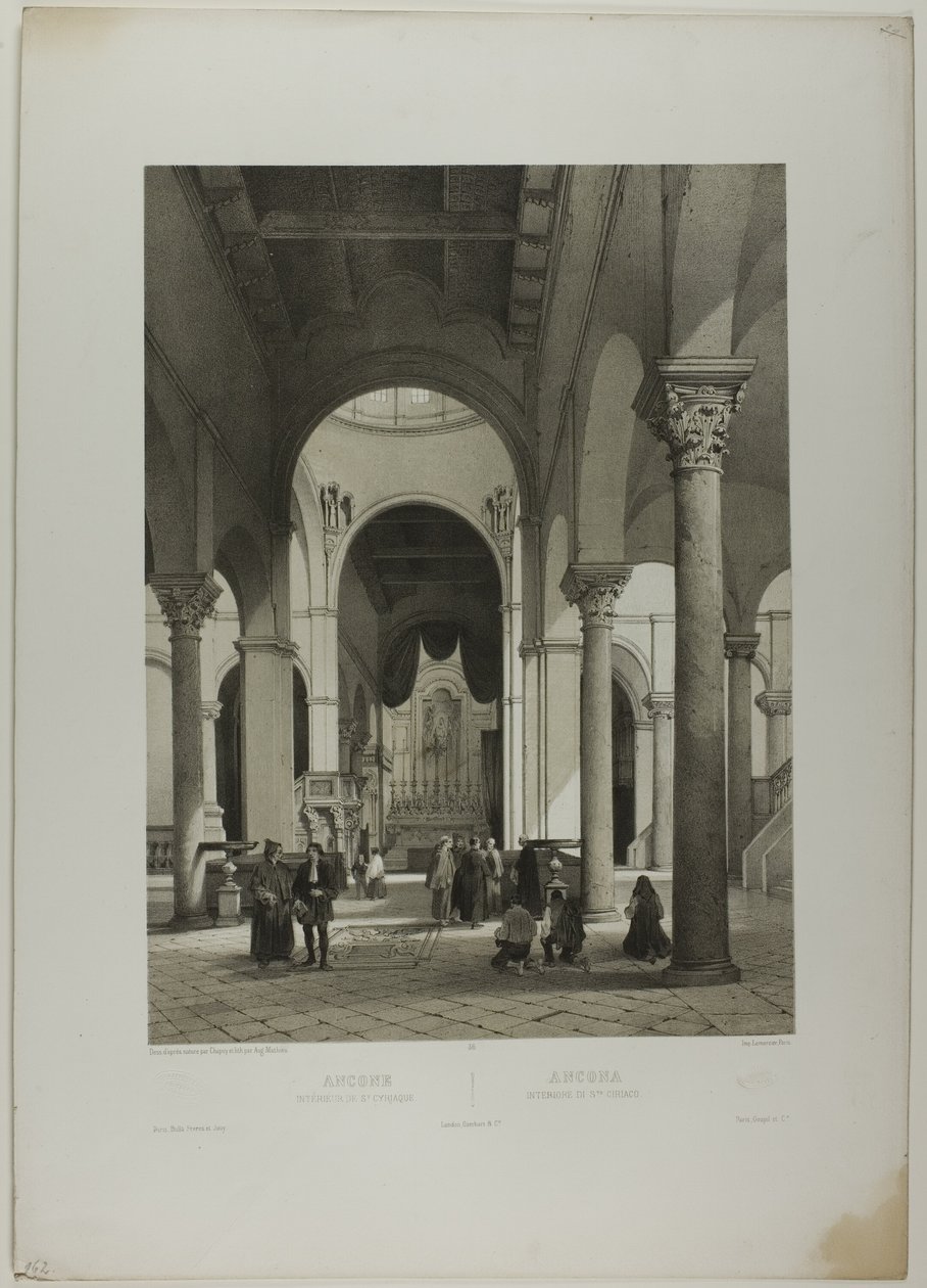 Ancona: Interieur van St. Syriacus, plaat 38 uit Italie Monumentale et Pittoresque door Nicolas Chapuy