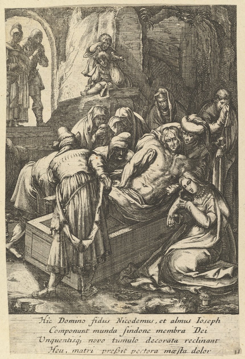 De Graflegging, uit De Passie van Christus, midden 17e eeuw door Nicolas Cochin