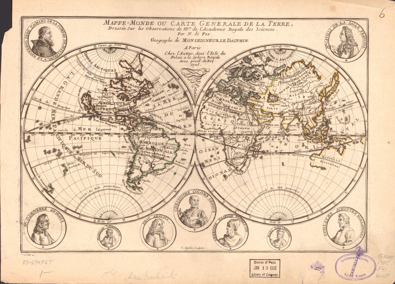 Wereldkaart of algemene kaart van de aarde LOC 83694567 door Nicolas de Fer