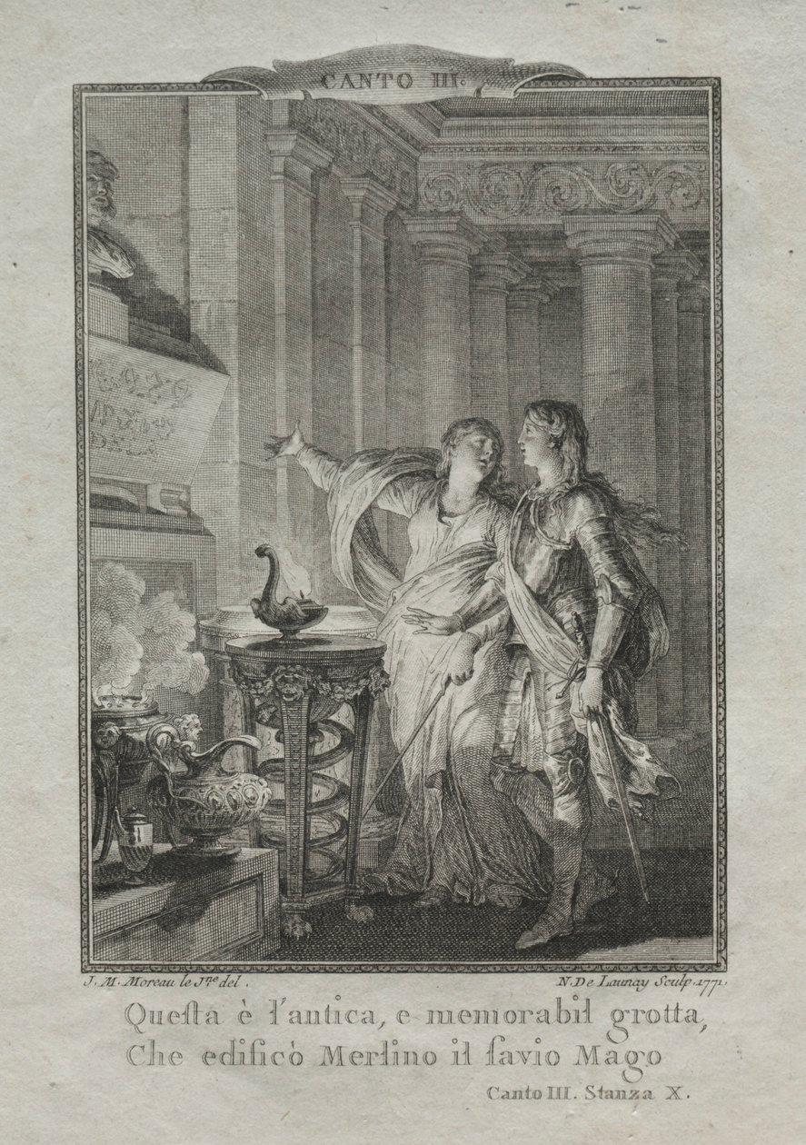 In de grot van Merlijn, de tovenaar, 1771 door Nicolas Delaunay