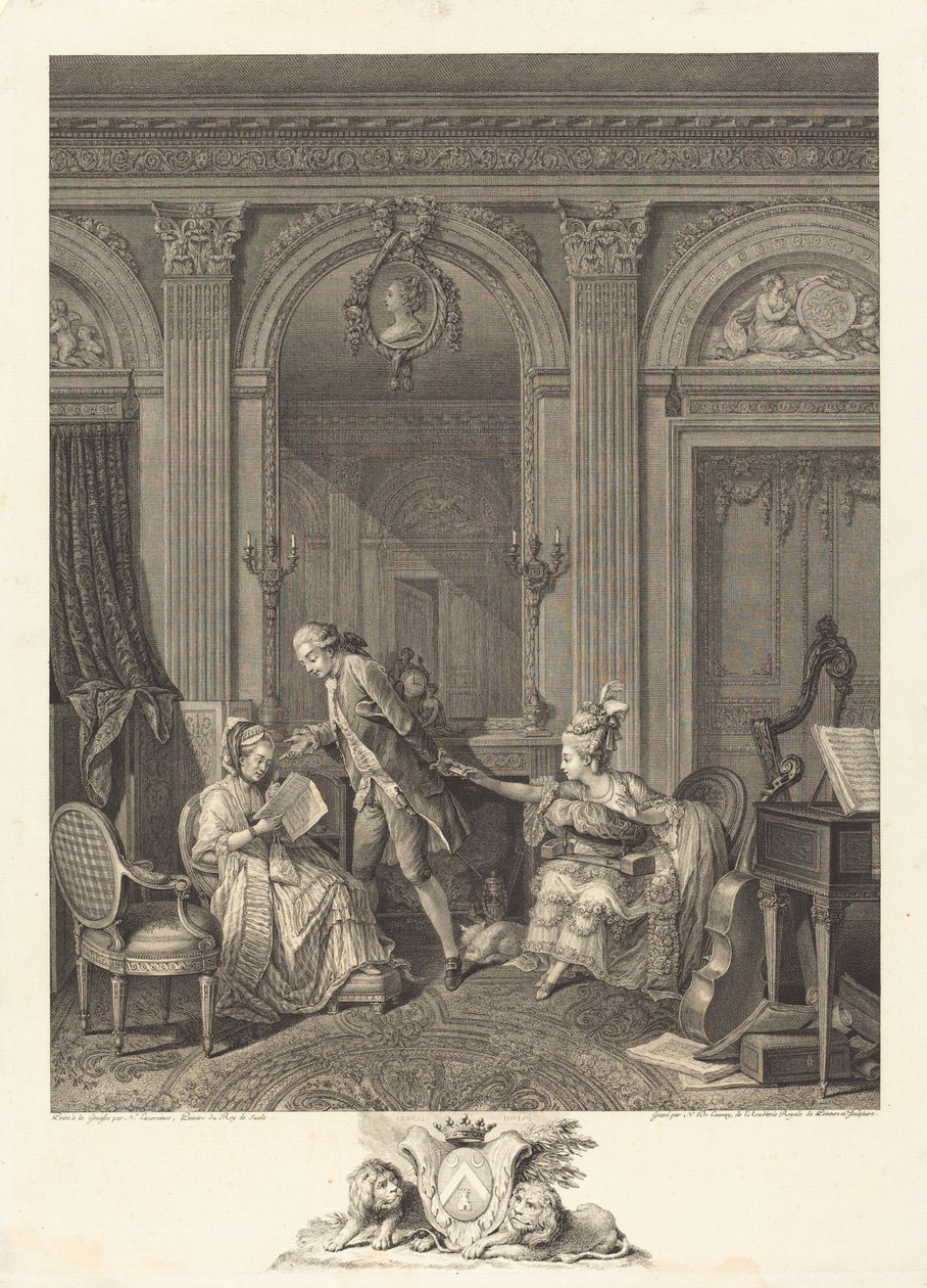Het liefdesbriefje door Nicolas Delaunay after Nicolas Lavreince