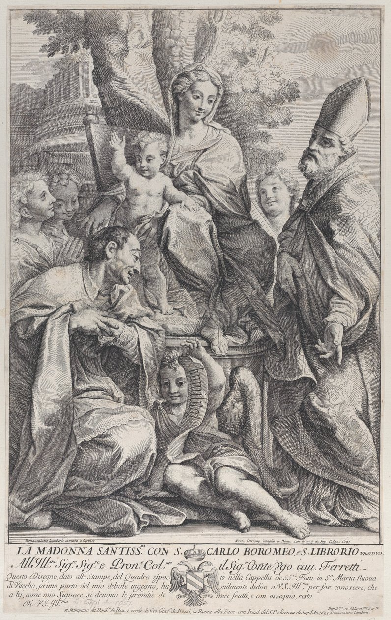 Maagd en Kind met Sint Liborius en Carlo Borromeo, 1693-95 door Nicolas Dorigny