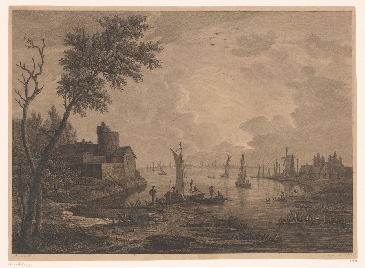 Landschap met vissersboten door Nicolas Dufour
