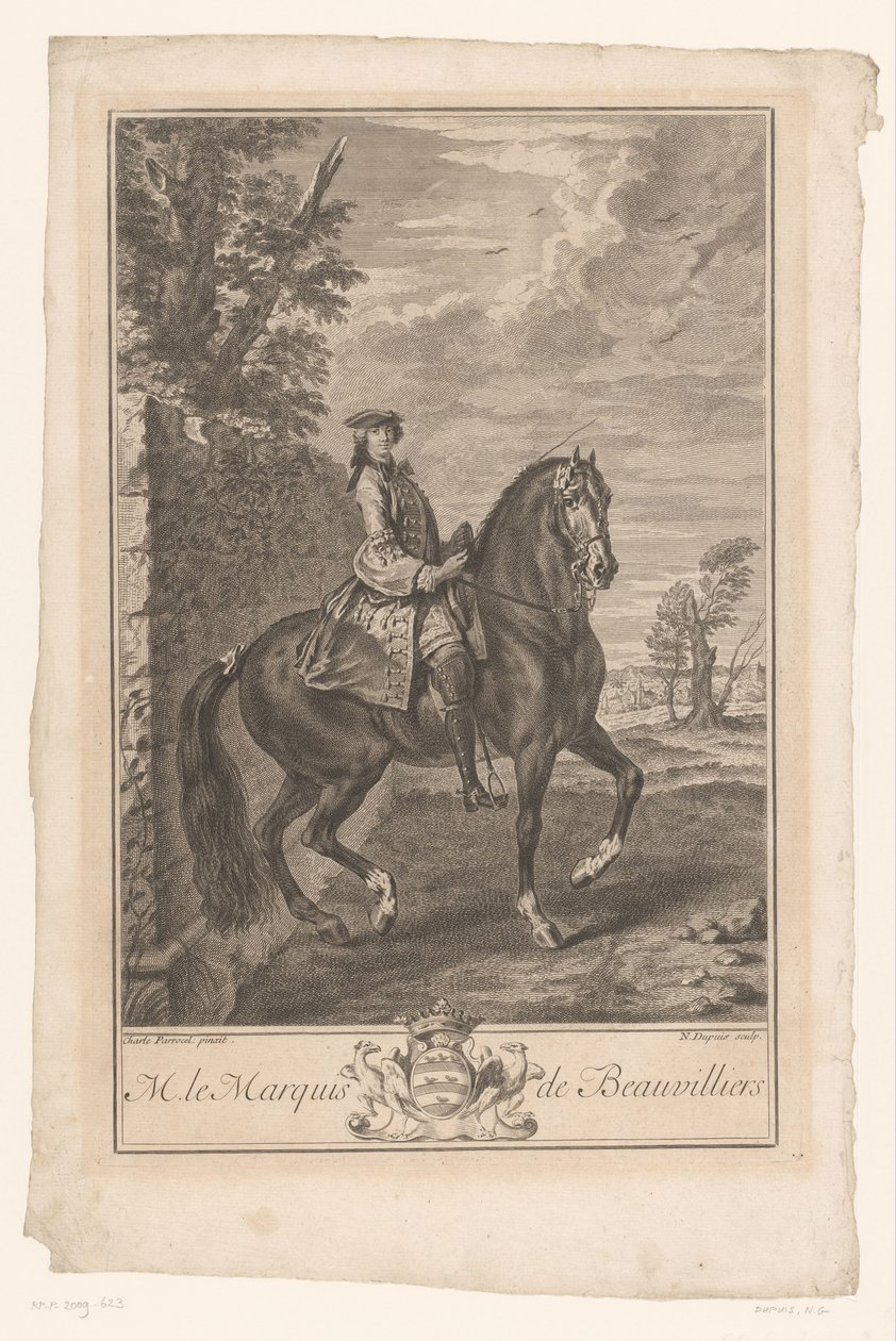 Ruiterportret van Paul de Beauvilliers door Nicolas Gabriel Dupuis