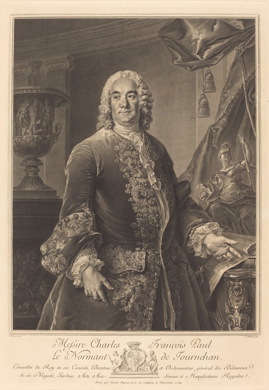 Charles Francois Paul Le Normant de Tournehem door Nicolas Gabriel Dupuis after Louis Tocqué