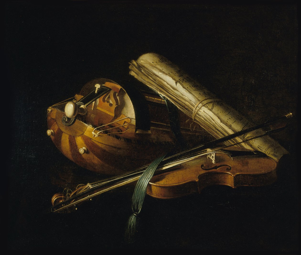 Stilleven met muziekinstrumenten, 1756 door Nicolas Henri Jeaurat de Bertry