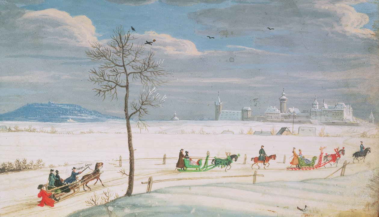 Duits sneeuwlandschap met sleeën door Nicolas Hoffmann