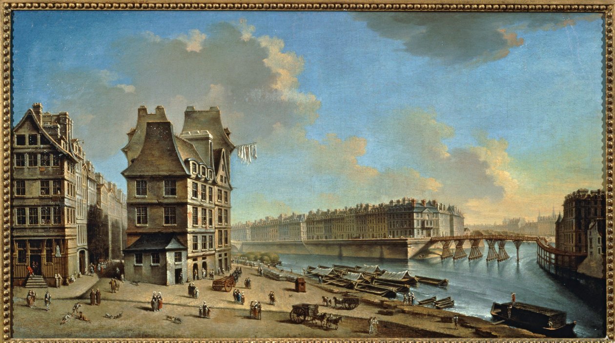 Het Ile Saint-Louis en de Pont Rouge gezien vanaf de Place de Greve, Parijs (schilderij op doek) door Nicolas & Jean Baptiste (1715-93) Raguenet