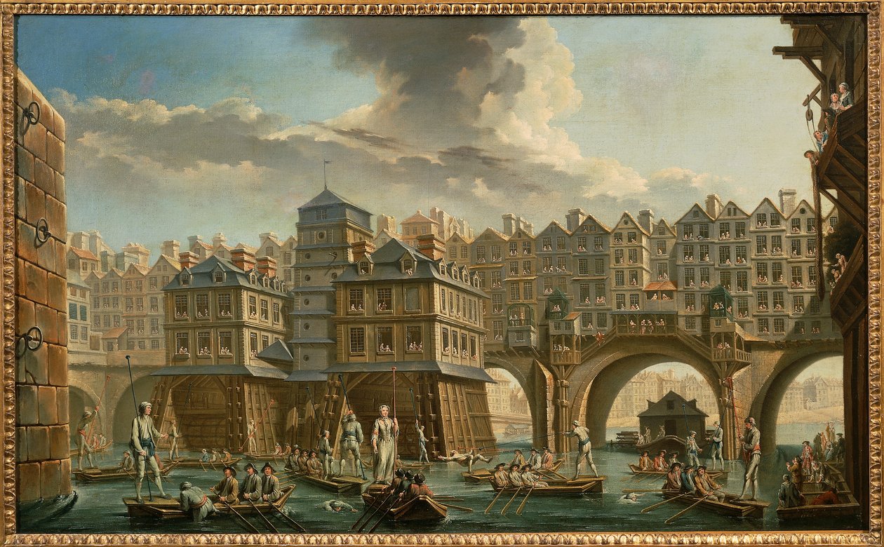 Parijs, schippersjoust tussen Pont Notre-Dame en Pont au Change door Nicolas and Jean Baptiste Raguenet