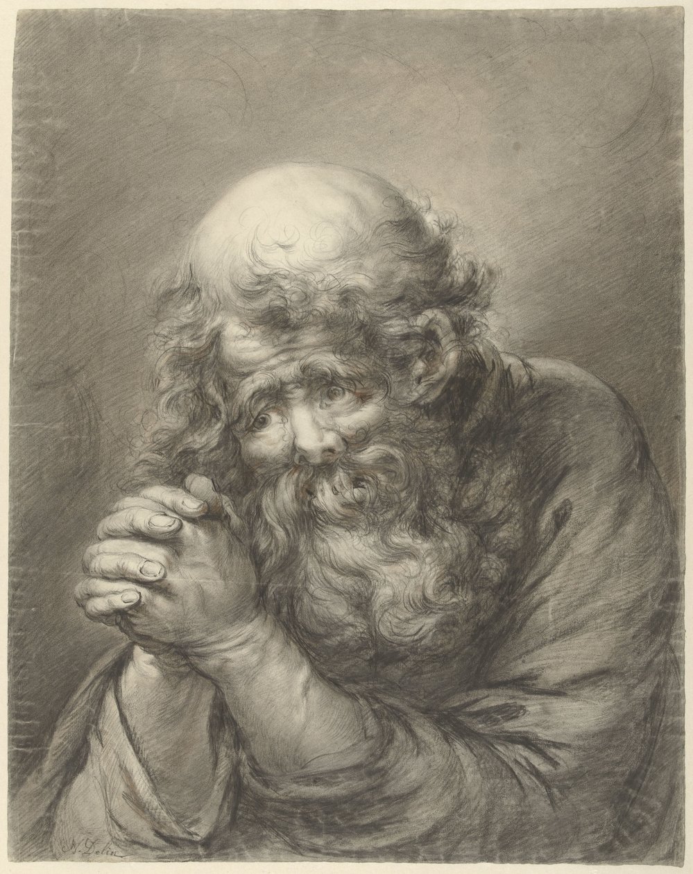 Oude man met baard met gevouwen handen door Nicolas Joseph Delin