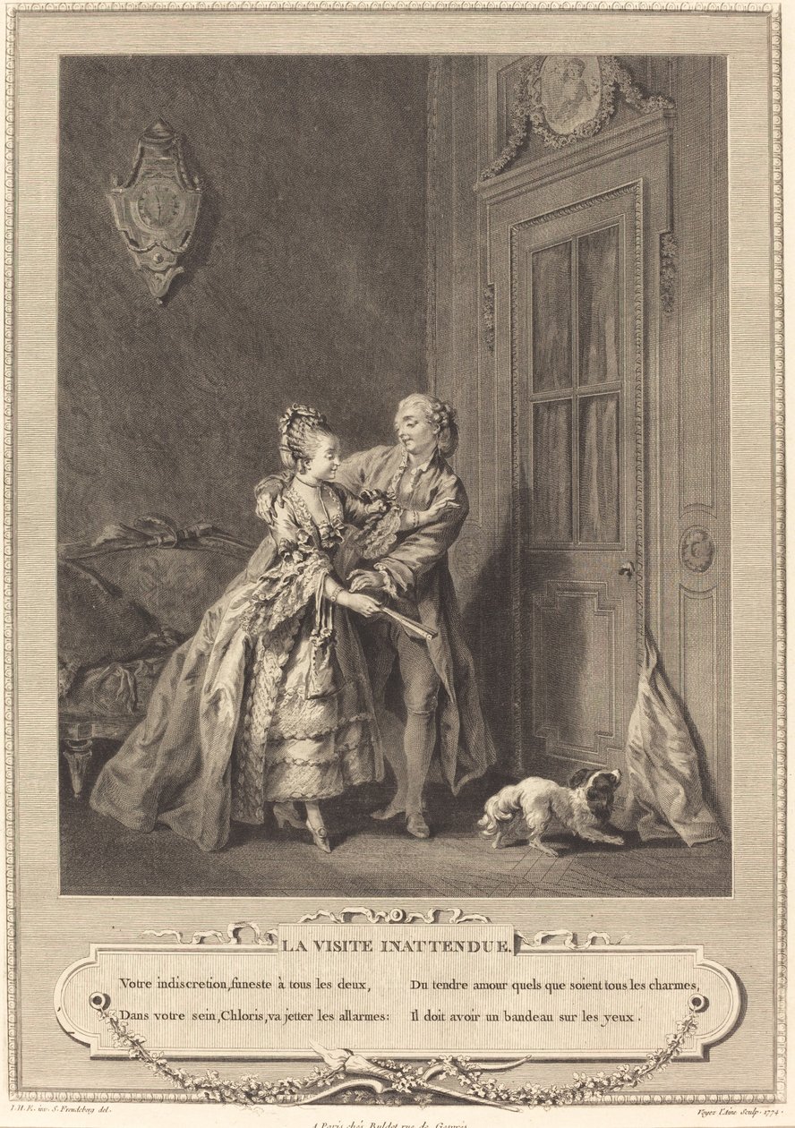 Het onverwachte bezoek door Nicolas Joseph Voyez after Sigmund Freudenberger