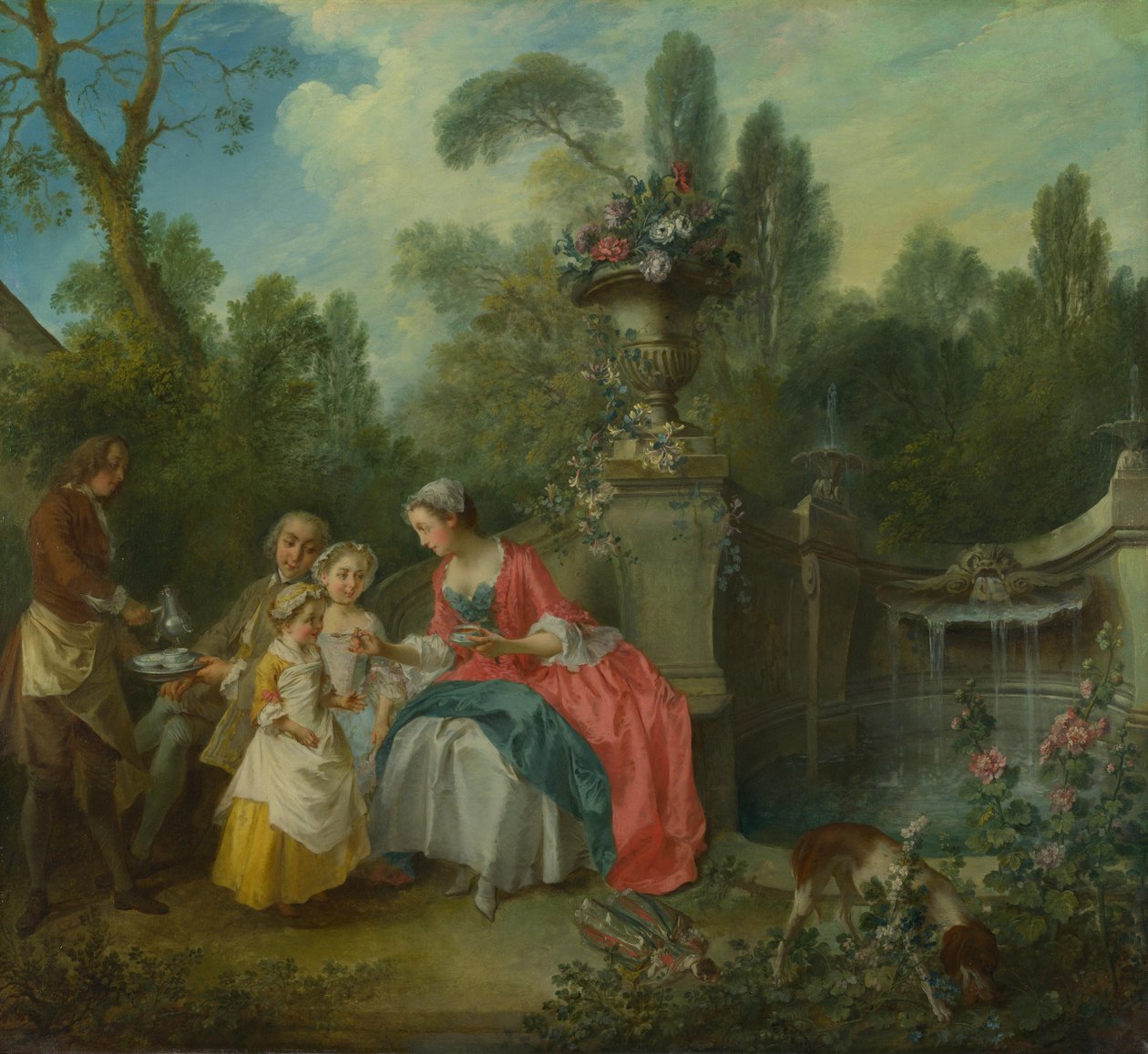 Een dame in een tuin drinkt koffie met enkele kinderen, ca. 1742 door Nicolas Lancret
