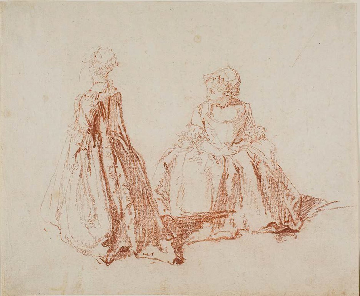 Studie van twee kleine meisjes, ca. 1725 (rood krijt op ivoorpapier) door Nicolas Lancret