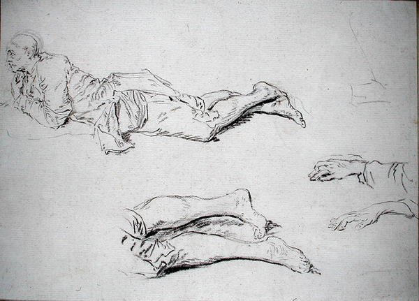 Studie van een man liggend op de grond door Nicolas Lancret
