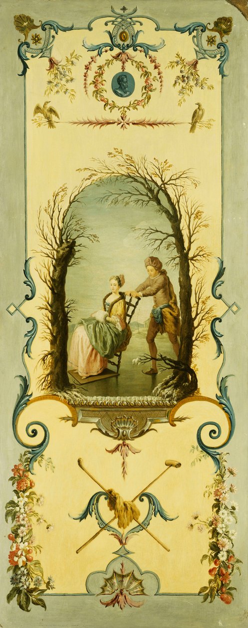 Drie decoratieve panelen met allegorieën van winter, zomer en herfst door Nicolas Lancret