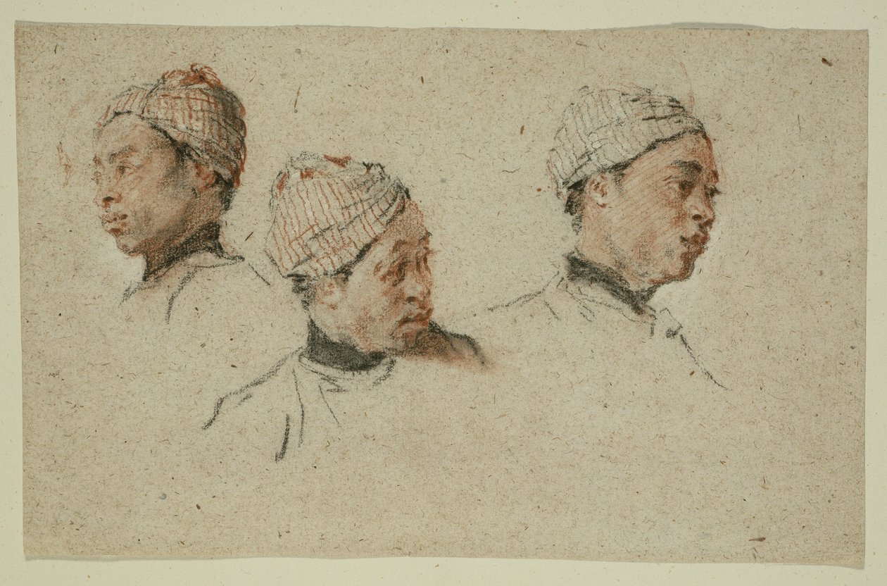 Drie Studies van het Hoofd van een Geturband Zwarte Man door Nicolas Lancret