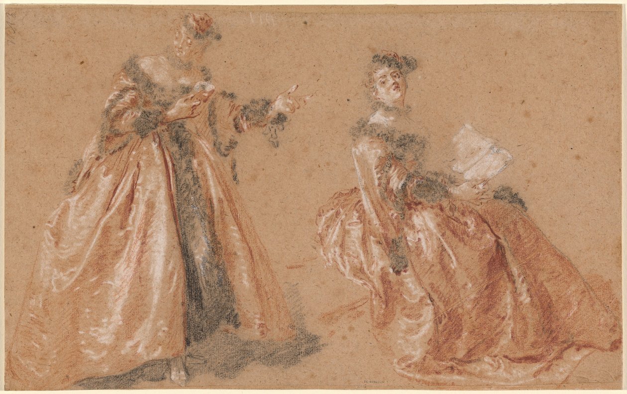 Twee elegante vrouwen in Poolse dracht door Nicolas Lancret
