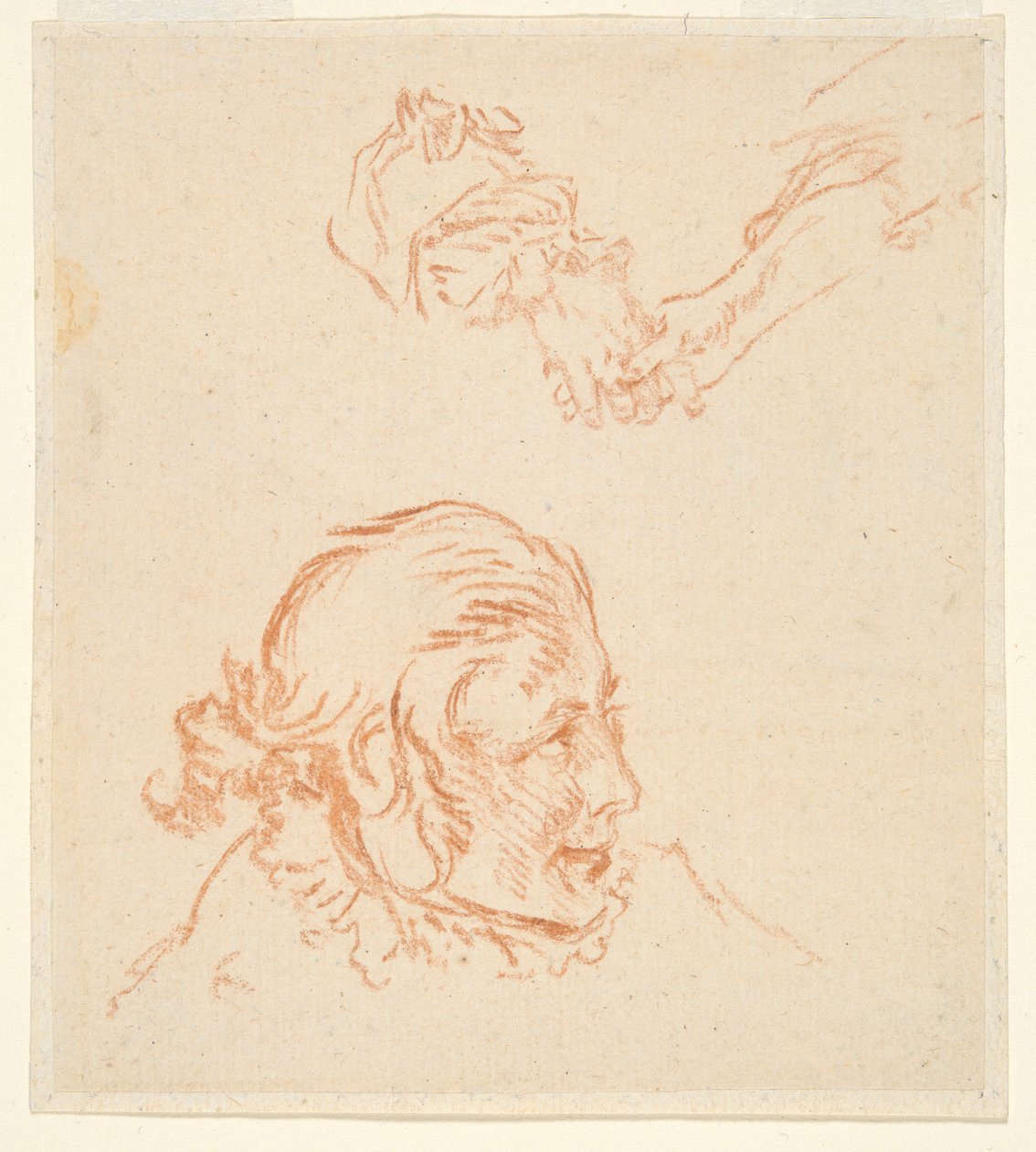 Twee studies: Portret van een acteur en Studie van handen door Nicolas Lancret