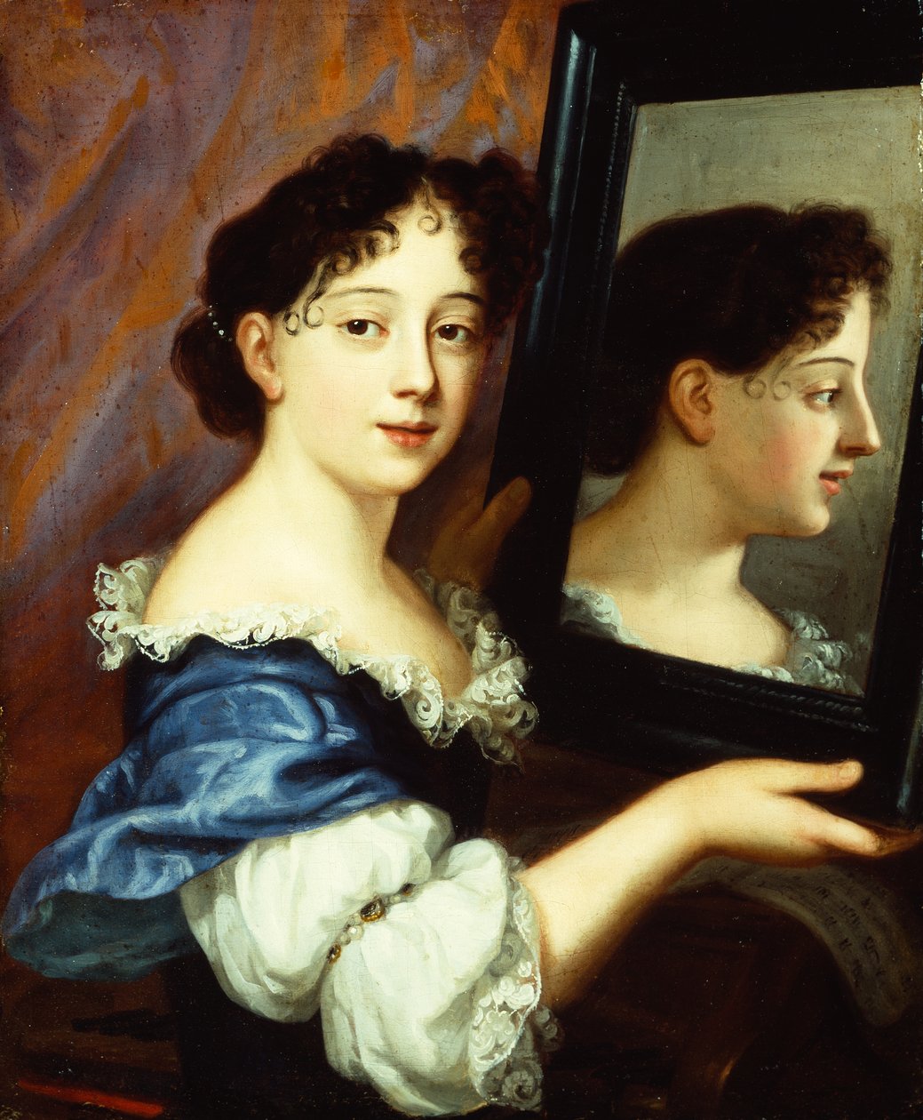 Een dame met een spiegel, ca. 1660 (olieverf op doek) door Nicolas Mignard