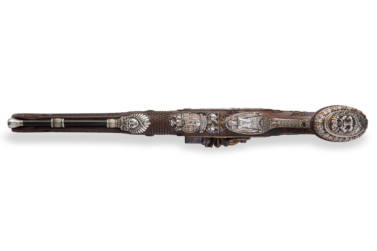 Een van een paar zilver-gemonteerde getrokken vuursteenpistolen, Versailles, 1825 door Nicolas Noel Boutet