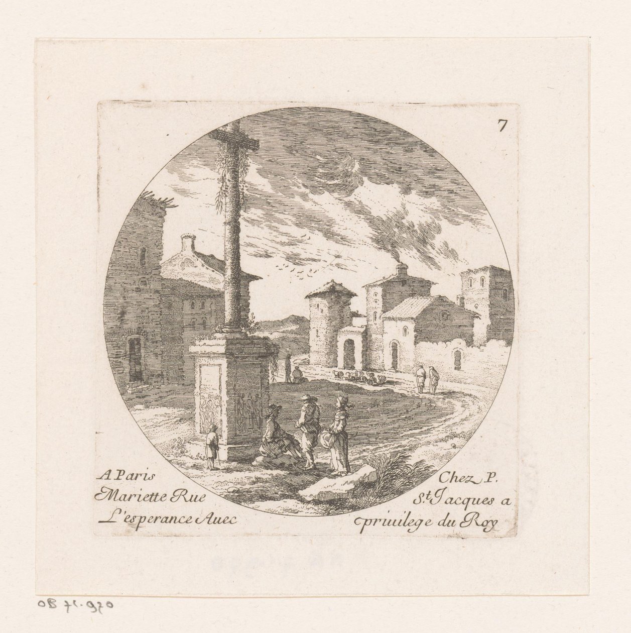Figuren bij crucifix in dorp door Nicolas Perelle