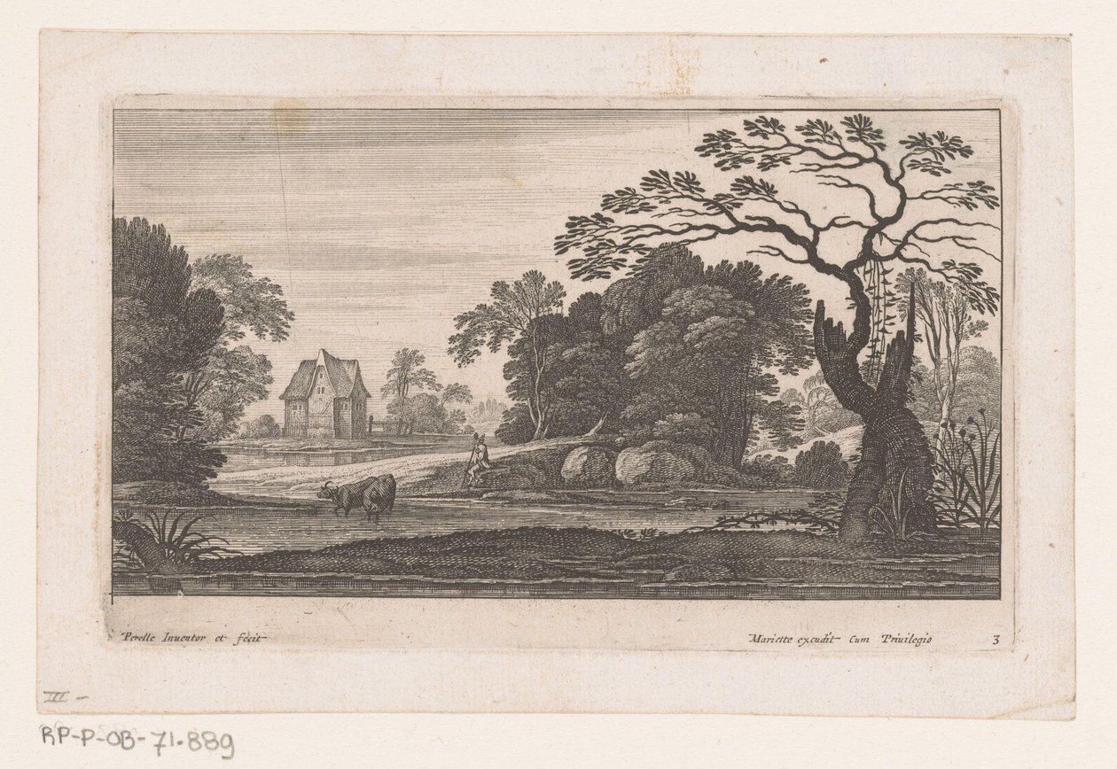Herder met twee koeien bij water door Nicolas Perelle