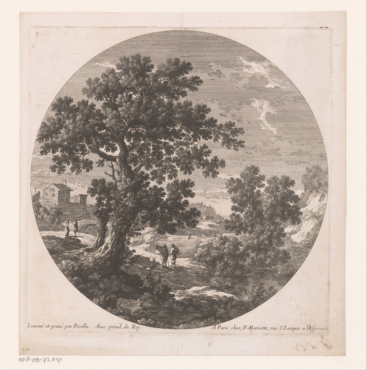 Landschap met boom en wandelaars door Nicolas Perelle