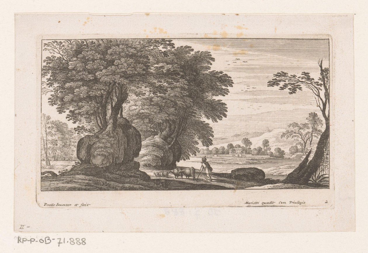 Landschap met figuur en vee door Nicolas Perelle