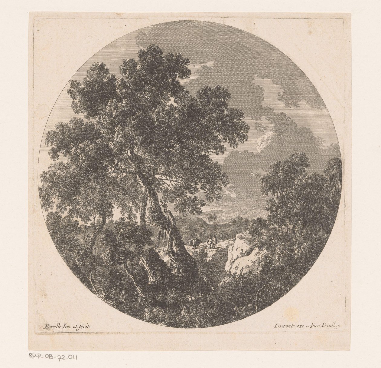 Landschap met twee figuren lopend achter lastdier door Nicolas Perelle
