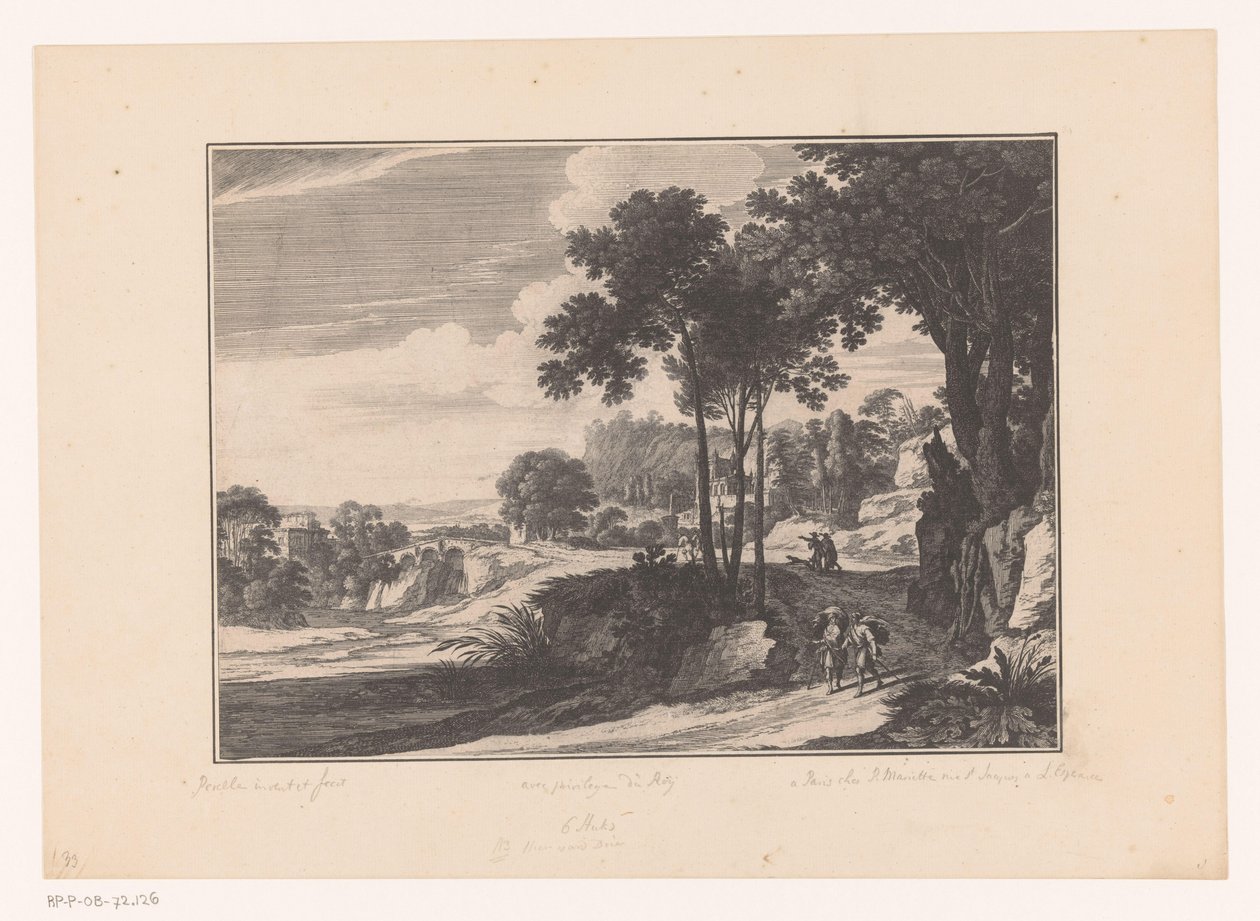 Landschap met wandelaars door Nicolas Perelle