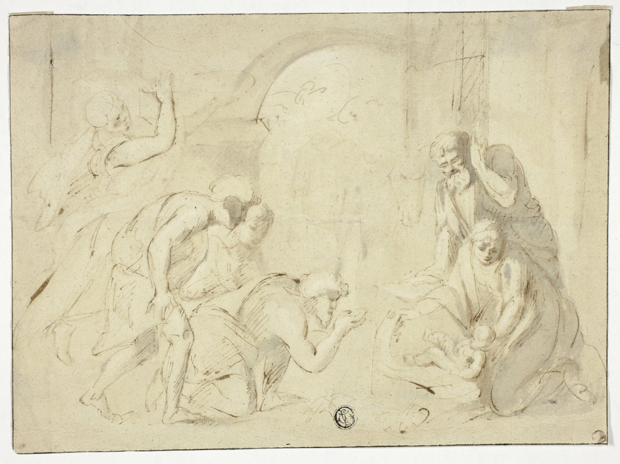 Aanbidding van de herders door Nicolas Poussin