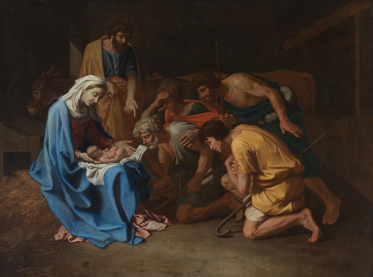 Aanbidding der herders door Nicolas Poussin