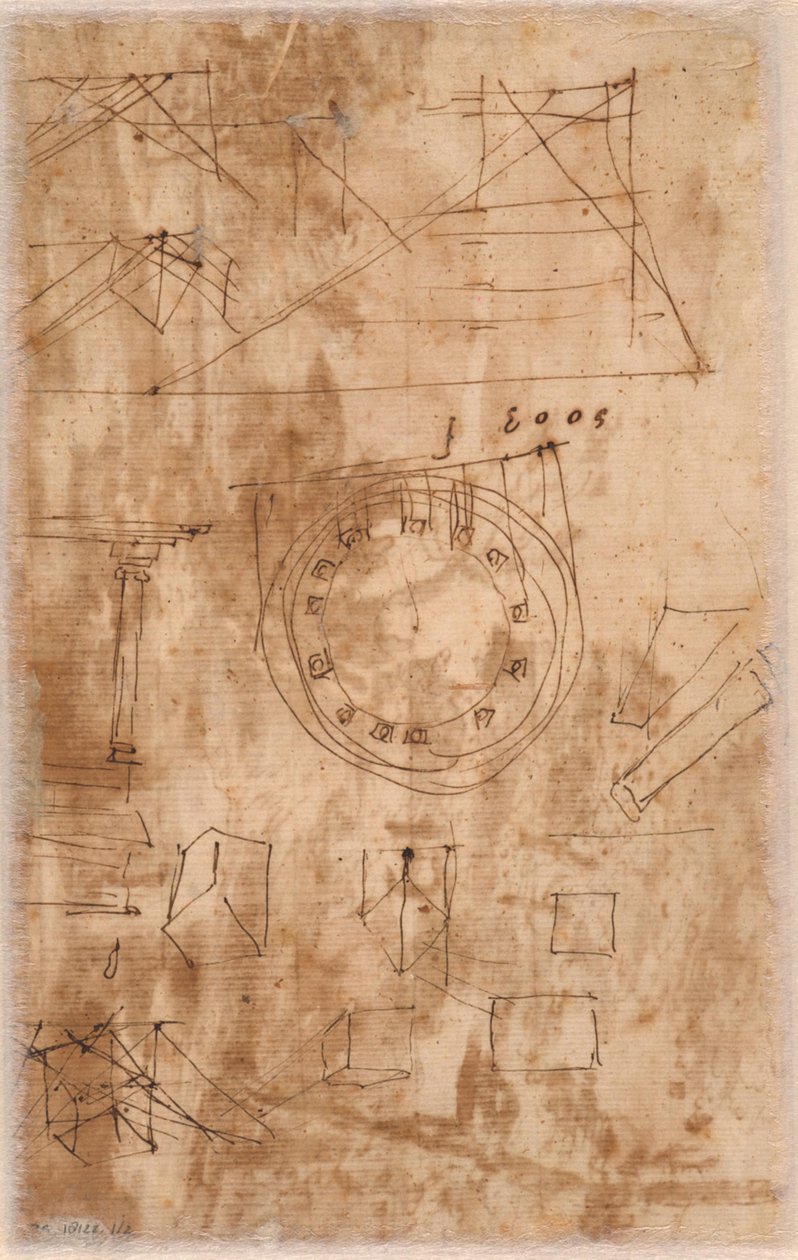 Architectonische krabbels (verso) door Nicolas Poussin